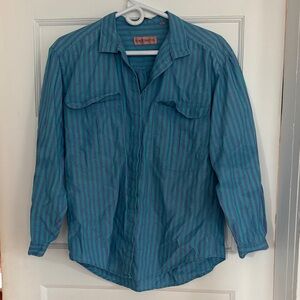 Vintage Teal and Navy Striped Button-Up Shirt